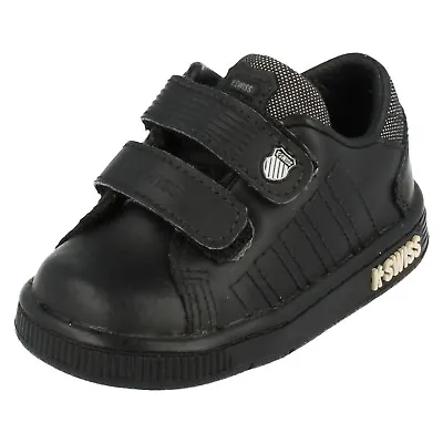 Infant Boys K-Swiss Black Leather Hook & Loop Trainers : Lozan II Strap DX • £9.99