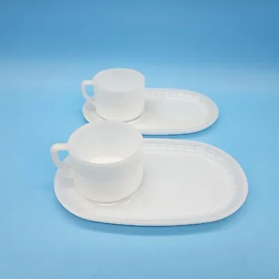 Vtg Federal Milk Glass Snack Set Of 2 Tray Plate & Cup Mug Heat Safe MCM  • $19.99