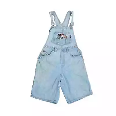 Vintage 90s Disney Mickey Mouse Light Wash Blue Denim Short Overalls M • $45