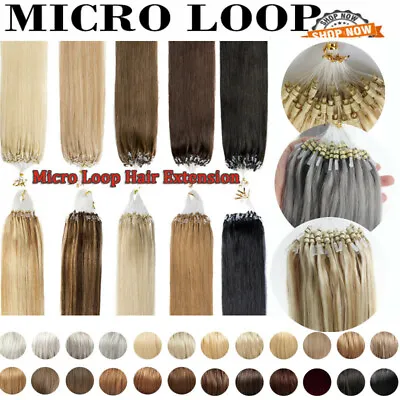 14''-24'' Double Drawn Micro Loop Beads Ring Human Remy Hair Extensions 1G/S UK • £22