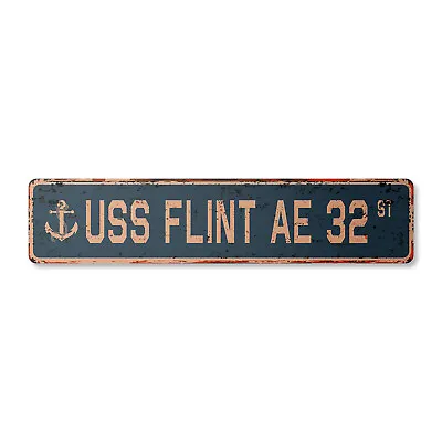 USS FLINT AE 32 Vintage Street Sign Us Navy Ship Veteran Sailor Rustic Gift • $28.99