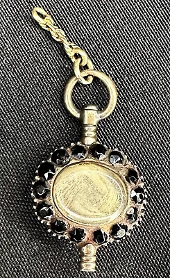 1819 Mourning Keychain In Yellow Gold With Rock Crystal And Black Stones • $395