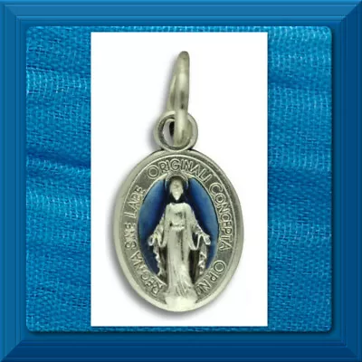 Catholic Medal  Miraculous Medal LATIN 1/2  ITALIAN Silver BLUE ENAMEL Or1a • $1