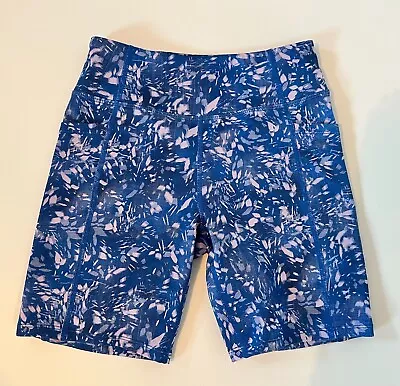 Zella Girl Elevate Pocket Bike Shorts Patterned Blue/Pink Sz. Large 10/12 EUC • $4