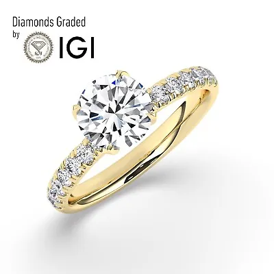 Round Solitaire Hidden Halo 14K Yellow Gold Engagement Ring2 Ct Lab-grown IGI • $1812