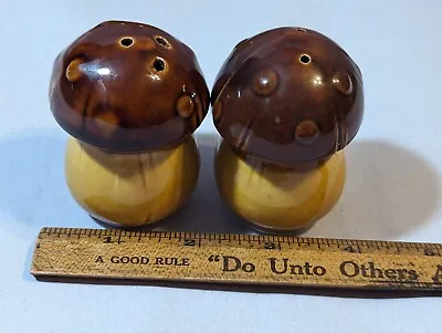 Vintage 60s To 70s Mushroom Salt & Pepper Shakers Ceramic Brown  Yellow MCM • $10.99