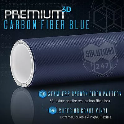 3D Blue Carbon Fiber Matte Vinyl Wrap Bubble Free Air Release 12  X 60  In Roll • $7.95