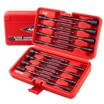 AKM TOOL 16 PC Magnetic Nut Driver Set 6 Inches 1/4 Inch Hex Shank SAE & Metric • $34.08