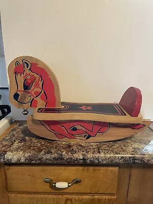 CHILD’S ROCKING HORSE DEKTO WOODEN RIDE ON TOY Vintage 1950s STAR SADDLE W Bell • $40