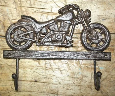 Cast Iron MOTORCYCLE Towel Coat Hooks Hat Hook Key Rack BIKE RIDER HARLEY 2 HOOK • $8.99