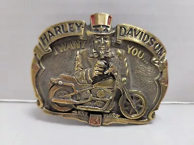 Vintage HARLEY DAVIDSON I WANT YOU RARE UNCLE SAM BELT BUCKLE USA • $39.99