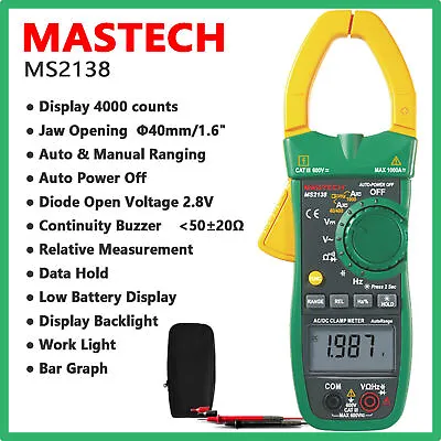MASTECH MS2138/MS2138R Digital Handheld Clamp Meters AC/DC Current Multimeter • $90.32