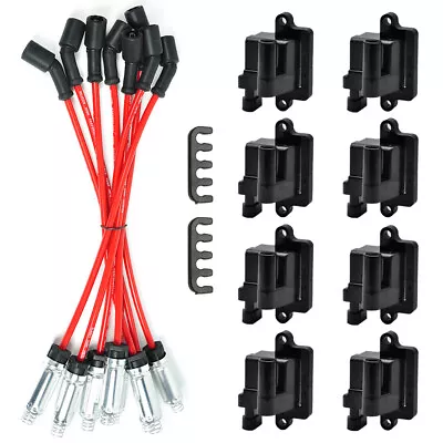 8 Pack Square Ignition Coil W/ Spark Plug Wire For Chevy GMC 5.3L 6.0L 8.1L 4.8L • $84.99