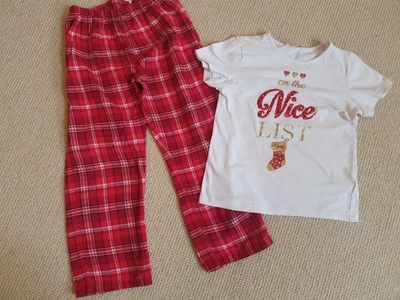 £5.50 • Buy Girls LIPSY Christmas Pyjamas Age 7-8 Good List Tartan Red Short Sleeve T Shirt