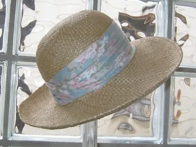 LAURA ASHLEY Vintage Eau De Nil Daisy Rose Summer Straw Hat One Size / Small • £125