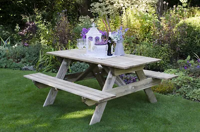 £369 • Buy Traditional Rectangular Wooden Picnic Table And Bench Set - 4 Seater Or 8 Seater