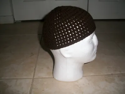 DARK BROWN Adult Handmade Crochet Muslim Koofi Kufi Hat Cap Islamic Beanie Biker • $13.95