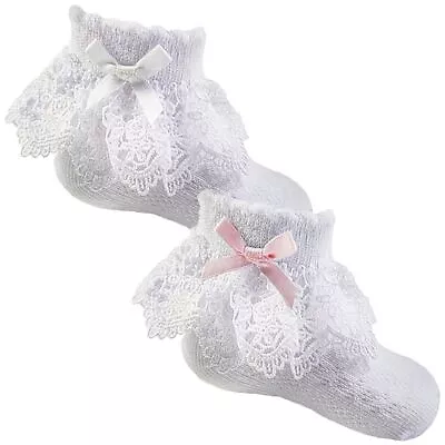 Baby Girl Frilly Socks Ankle Lace Bow • £3.89