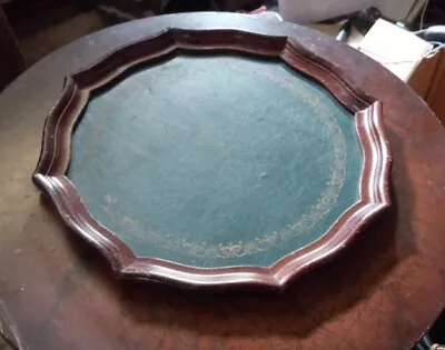 Vintage Wood & Leather Octogonal  Cocktail Serving Tray 12  • $15