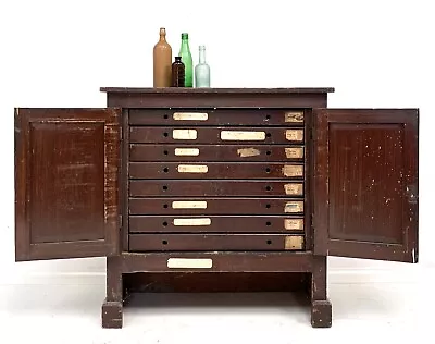£495 • Buy Large Vintage Antique Pine Collectors Workshop Bank Plan Chest Of Drawers
