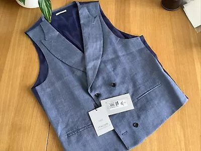 M&S Italian Linen Miracle Chambray Double Breasted Waist Coat Size 40 Inches New • £15