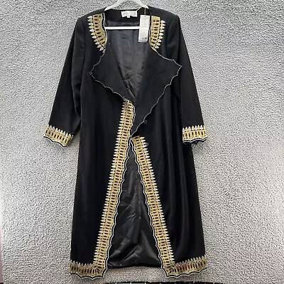 VTG 80s Donna Vinci Jacket Women 16 Black Gold Embroidered Bead Long Duster Coat • $89.90