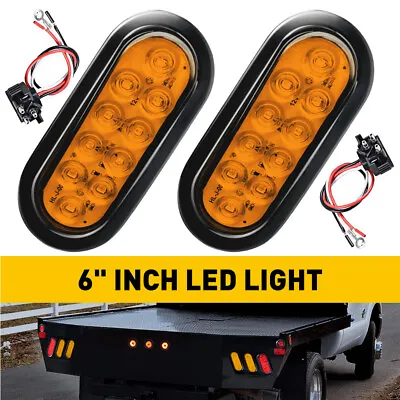 6  Inch Amber Oval 24 LED Turn Tail Signal Truck Light W Grommet+Pigtail-Qty 2 • $21.99