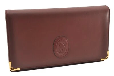 $99 • Buy Authentic Cartier Must De Cartier Clutch Hand Bag Purse Leather Bordeaux 4118G