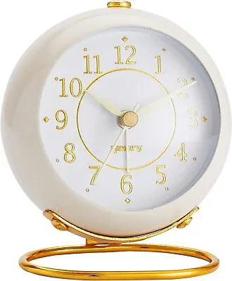 Vintage Metal Desk Clock Retro Bedroom Table Analog Alarm Ticking Bedside Décor • $41.20