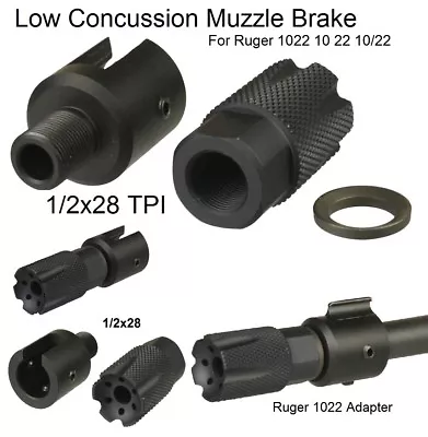 Ruger 1022 Low Concussion Muzzle Brake Compensator 1/2X28 TPI Adapter Black • $17.99