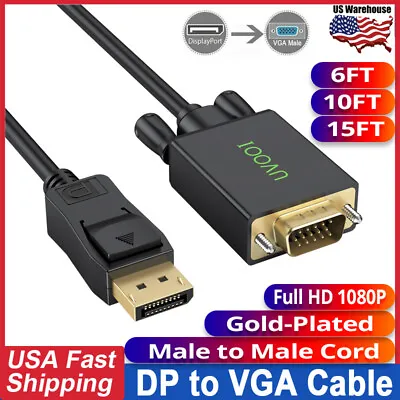 Display Port DP To VGA Cable Audio Video PC Monitor HDTV 1080P Male To Male Cord • $13.49