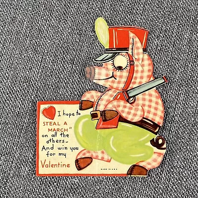 Vintage Mechanical Valentine Day Heart Card Pig With Shotgun USA • $12.90