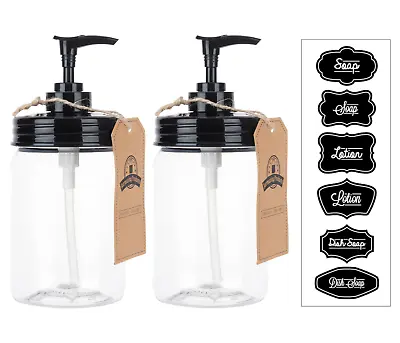 Black Mason Jar Soap Dispenser - With Plastic Pint Jar - Two Pack • $11.99