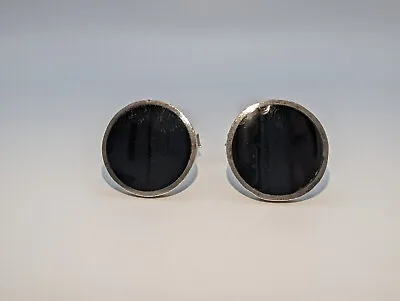 ✨ Vintage Taxco Sterling Silver Round Black Onyx Cufflinks Signed • $47.50