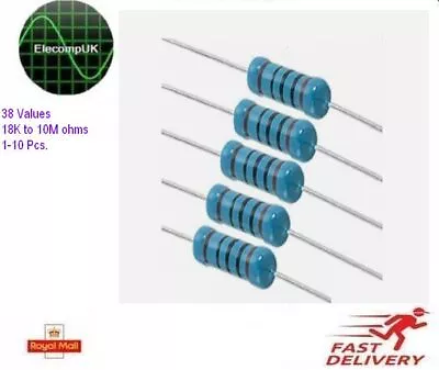 2 WATT METAL FILM RESISTORS. 1%. 18K Ohms To 10M Ohms. 38 VALUES. 1-10 Pcs. • £1.64