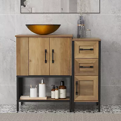 35'' Bathroom Vanity With Tempered Glass Vessel Sink Bathroom Cabinet W/3 Drawer • $212.99