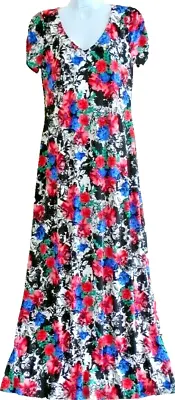 Tiana B. Floral Print Brazil Jersey Maxi Dress- Black Multi- Size-10 • £12