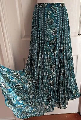 M&S PER UNA Long Teal Green Blue Chiffon Flippy Gypsy Boho Maxi Skirt Size 14/16 • £11.50