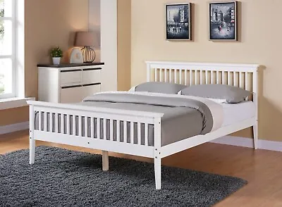 £89.99 • Buy Modern White Wooden Bed Frame King Size Solid Pine Classic Adult Child Kid Bed