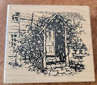 PSX Rubber Stamp COTTAGE DOOR ARBOR W/CLIMBING ROSES FLOWERS  1999 • $15.95