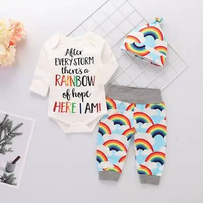£7.79 • Buy Newborn Baby Girl Boy Rainbow Clothes Romper Tops Jumpsuit Pants Hat Outfits Set