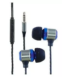 Noise Isolating Super Bass Metal Blue 3.5mm Plug In-Ear Earphones Headphones MIC • £4.92