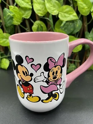 Disney Mickey & Minnie Mouse Coffee Mug Retro 2 Sided Castle Pink White Hearts • $20