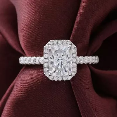 3.5CTW Radiant Cut Moissanite Halo Wedding Engagement Ring 14k White Gold Plated • $122.39