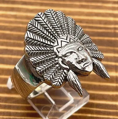 £40.91 • Buy Detailed Mens Indian Head Sterling Silver 925 Ring 13g SZ13 LAB191a