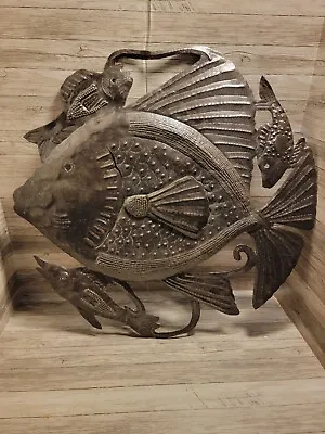 Haitian Metal Handcrafted Barrel Signed Art Fish 22 Inch • $45