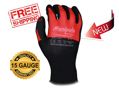 24 Work Safety Gloves Red Nylon Black Sandy Nitrile Construction  Mechanic • £3.90