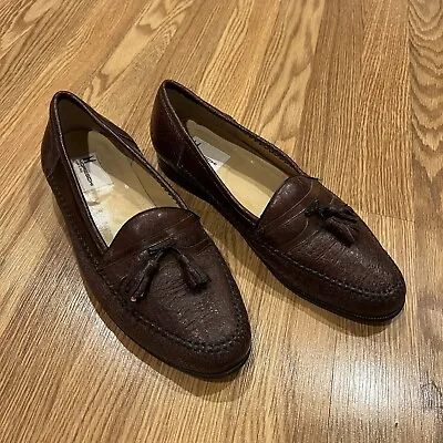 VINTAGE MORESCHI ITALY BROWN LEATHER OXFORD LOAFERS SHOES Size 10 TASSLES • $42