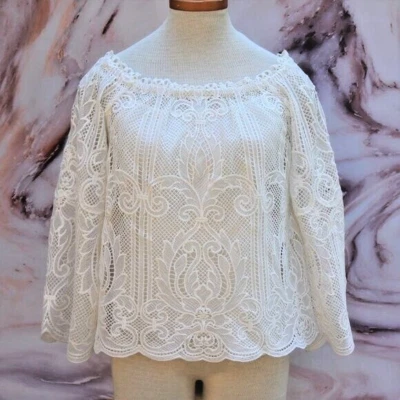 Anthro Yoana Baraschi Sheer Lace Peasant Top Sz S • £23.65