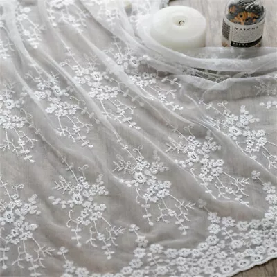 White Floral Embroidery Mesh Lace Fabric DIY Costume Table Cloth Curtain Dress  • $12.99